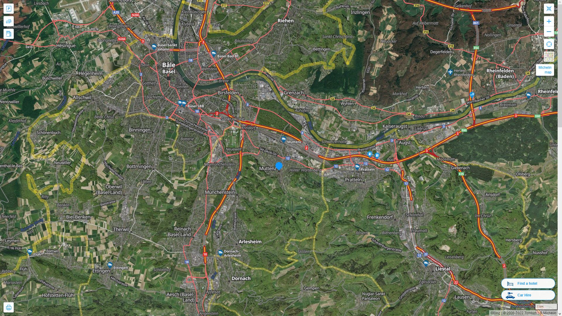 Muttenz Highway and Road Map with Satellite View